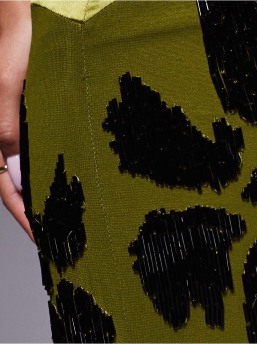 ASOS Olive Green Maxi Dress with Black Floral Appliqué - Picture 2 of 3
